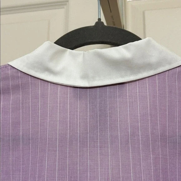 Charter Club Lavender Button-Down Shirt with White Pin Stripes Y2K Cotton Hi-Lo - Picture 12 of 14